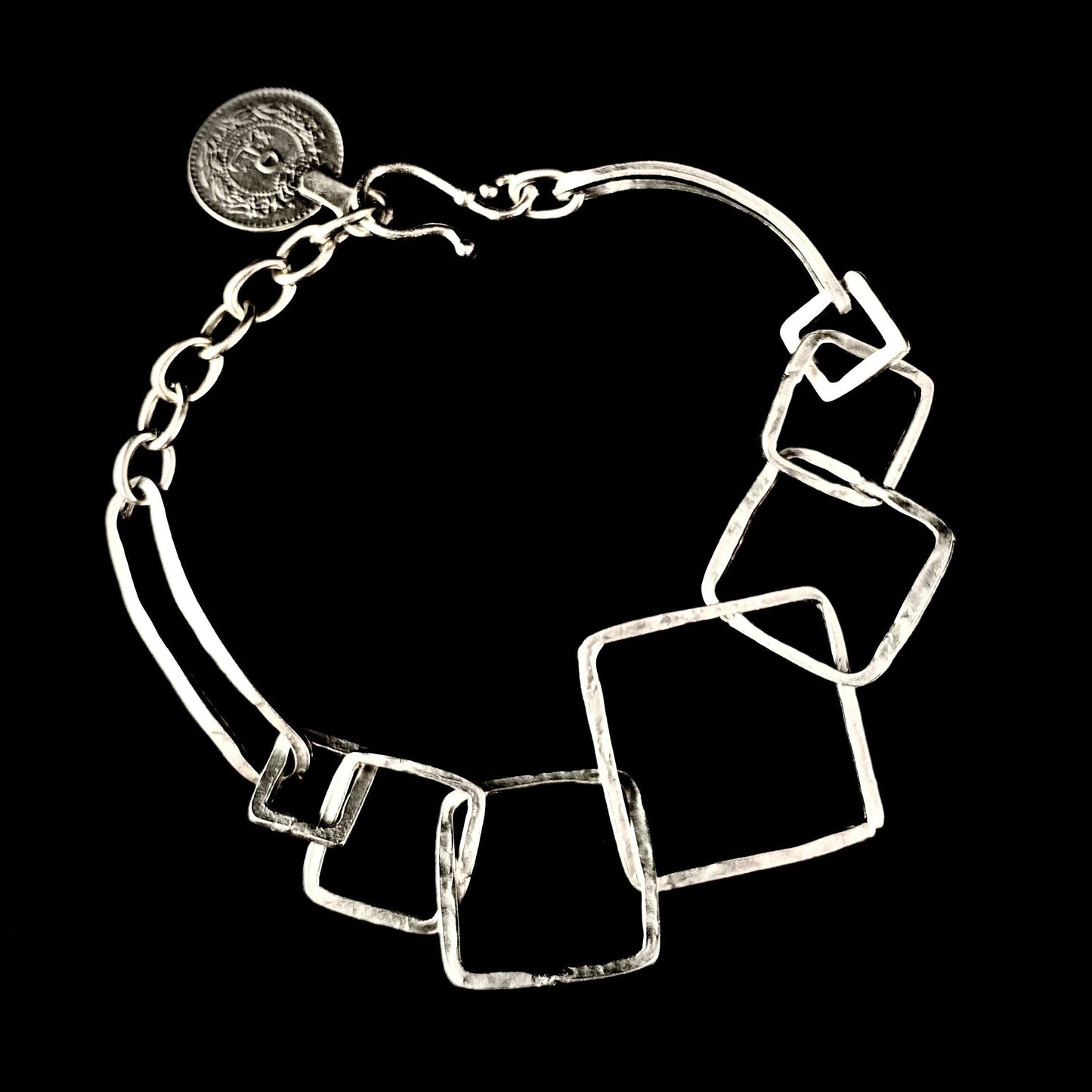 Geometric Chain Link Bracelet with Hook Closure, Handmade, Nickel Free-Noir