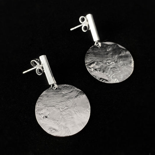 Geometric Drop Earrings with Hammered Silver Circles - Handmade Nickel Free Ulla Jewelry