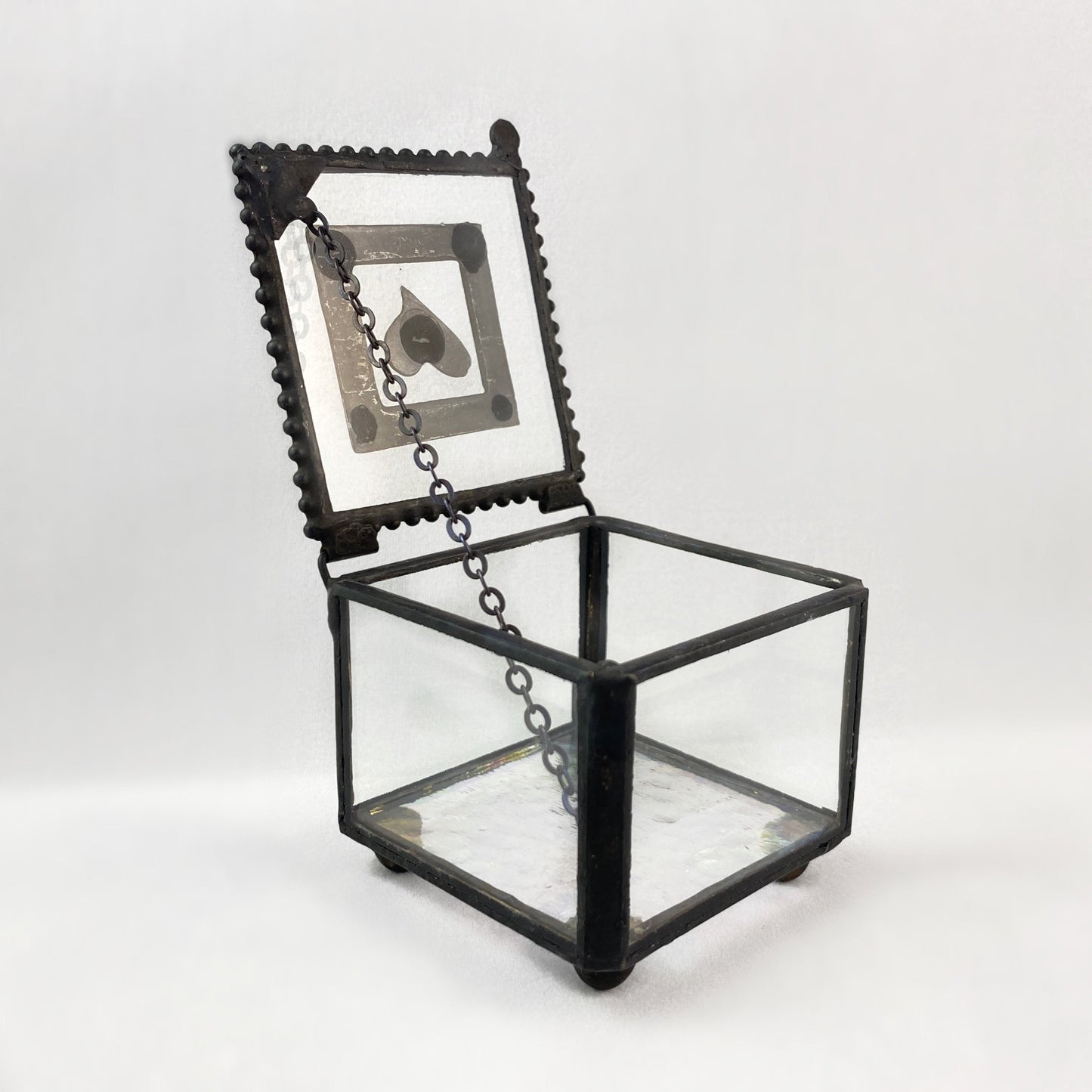 Glass Jewelry Box with Heart Detailing - Clear Glass