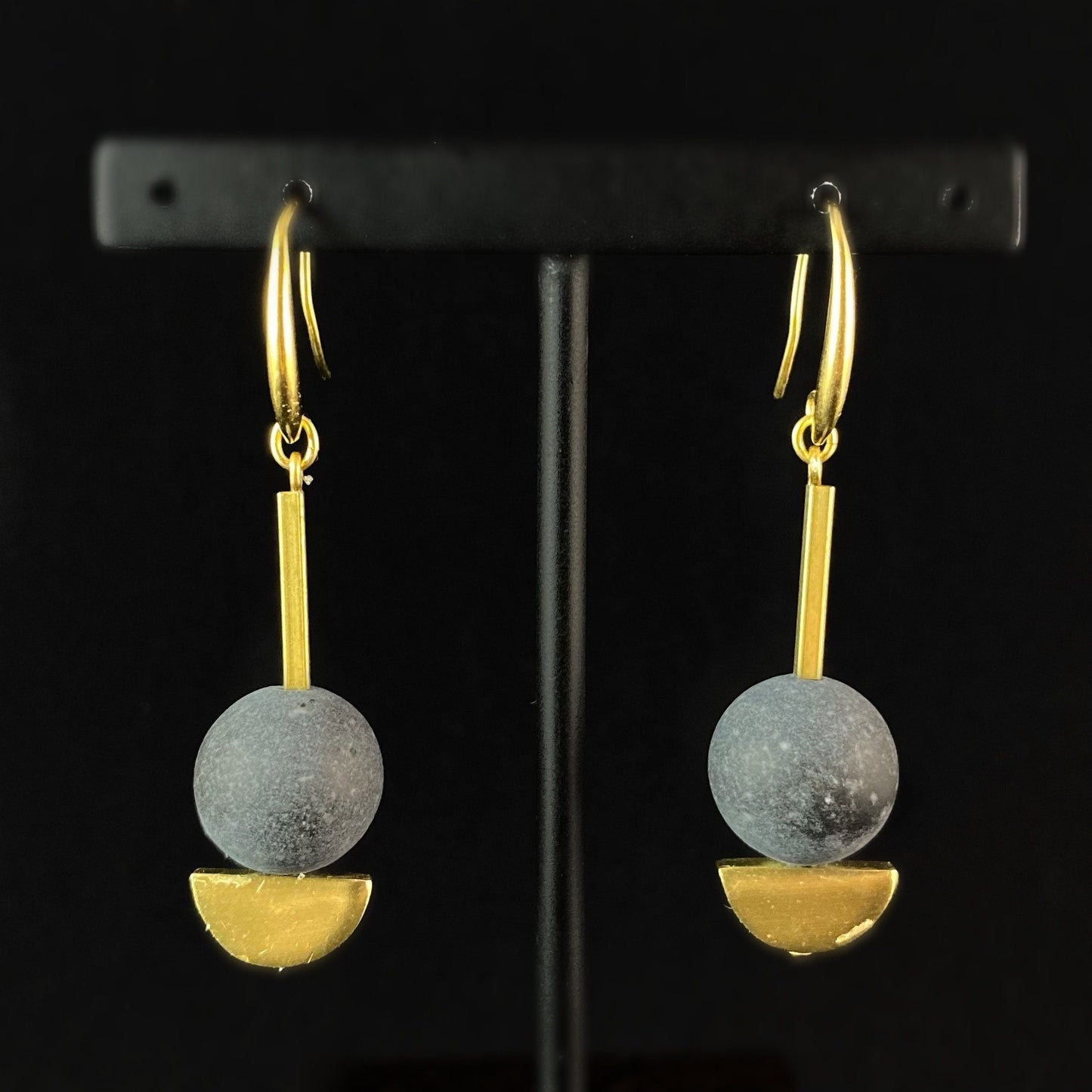 Gold and Black Drop Earrings - 18kt Gold Over Brass with Black Agate, David Aubrey Jewelry