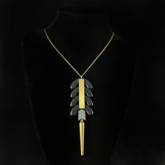 Gold and Black Geometric Art Deco Style Necklace - Hematite - David Aubrey Jewelry