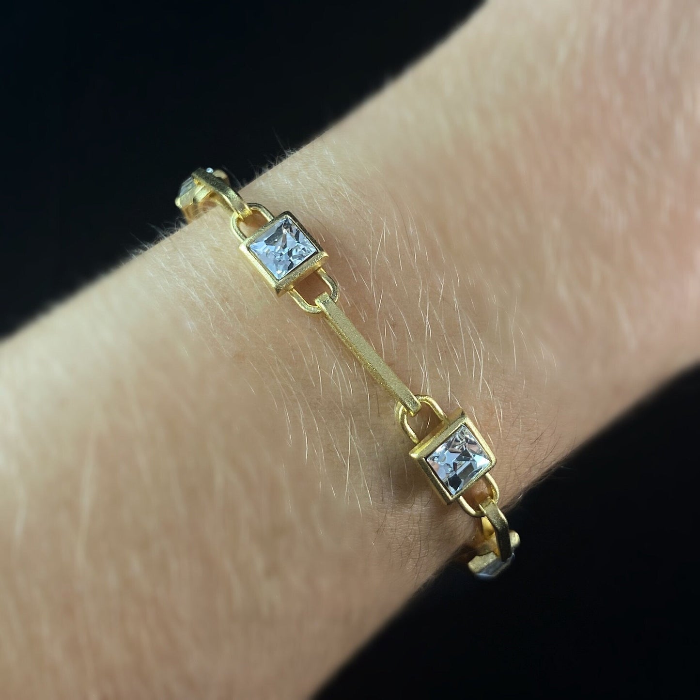 Gold Chain Link Bracelet with Clear Swarovski Crystals - La Vie Parisienne by Catherine Popesco