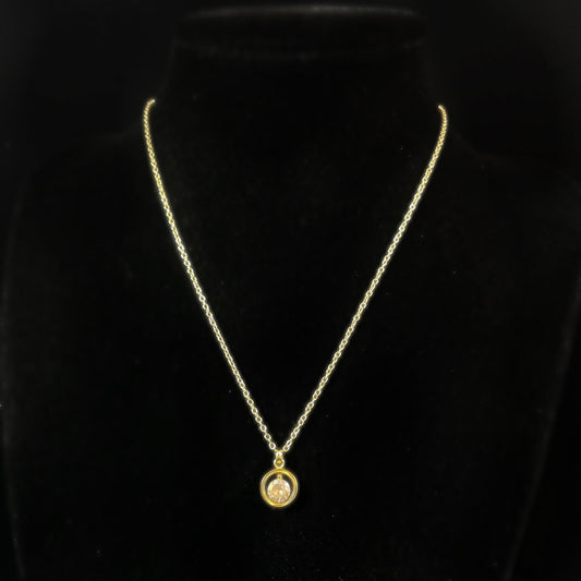 Gold Chain Necklace with Small Crystal - Handmade in Spain