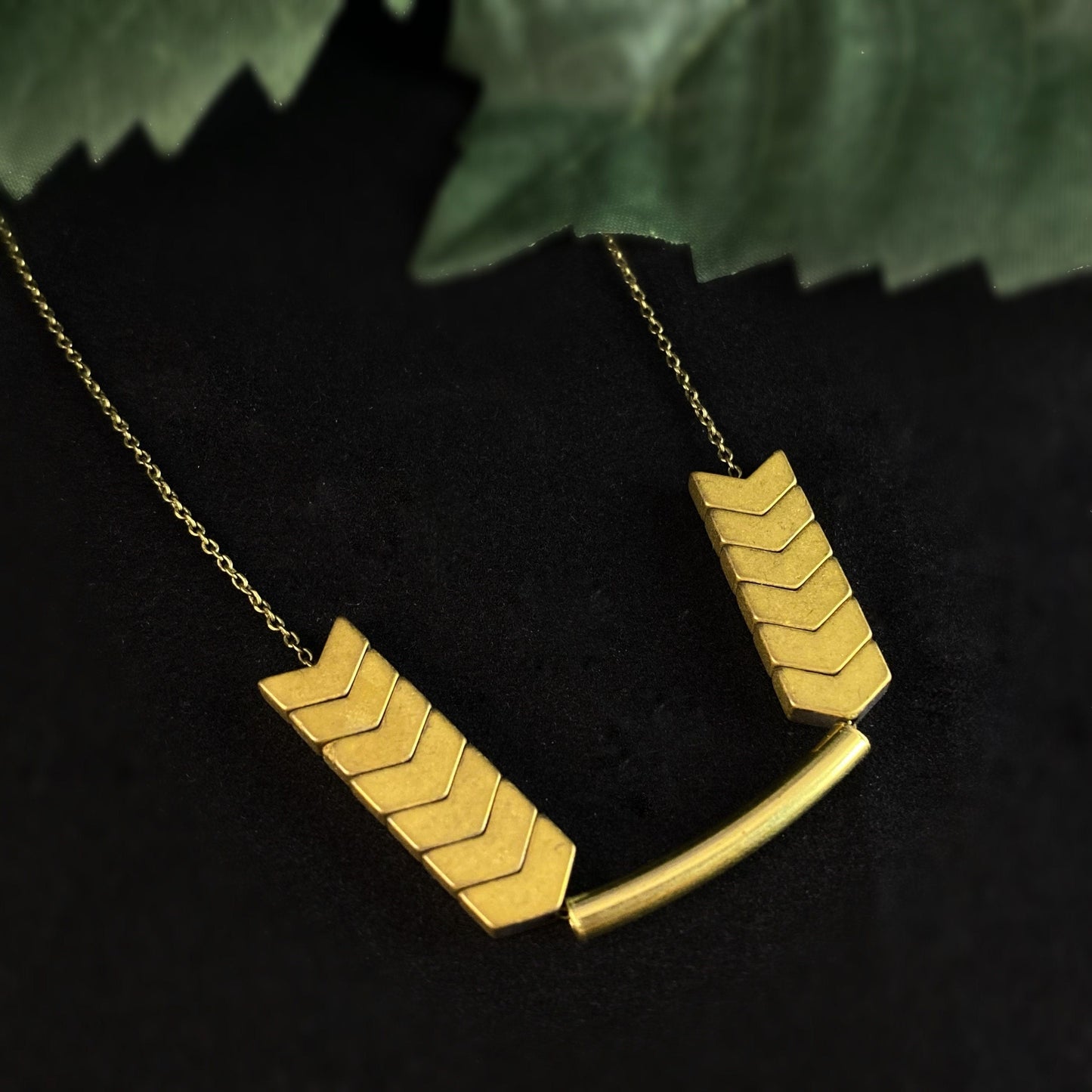 Gold Chevron Art Deco Style Necklace - Hematite and Brass - David Aubrey Jewelry