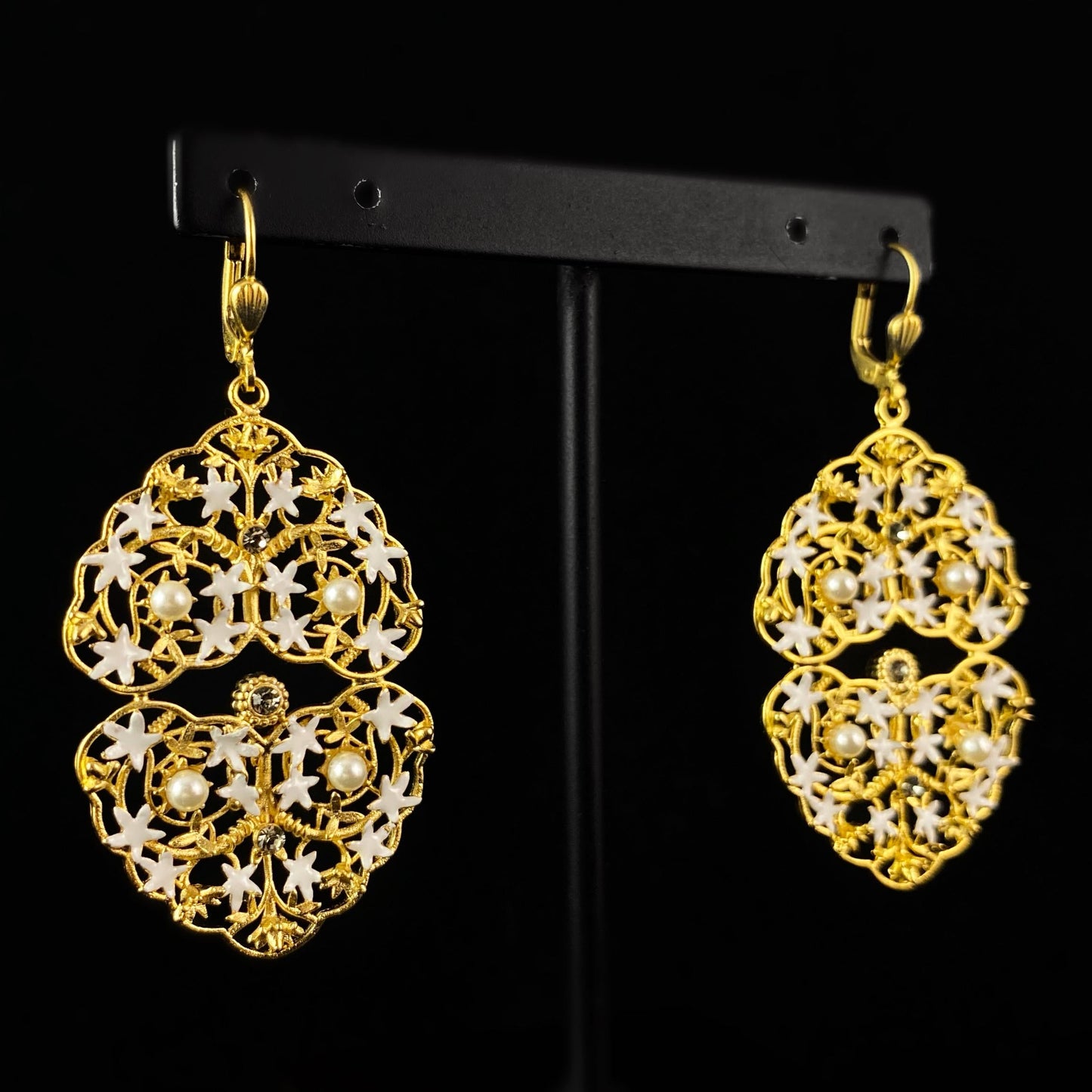 Gold Double Heart Earrings with Pearls - La Vie Parisienne by Catherine Popesco