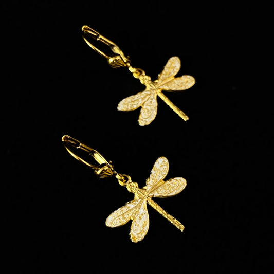 Gold Dragonfly Earrings - La Vie Parisienne by Catherine Popesco