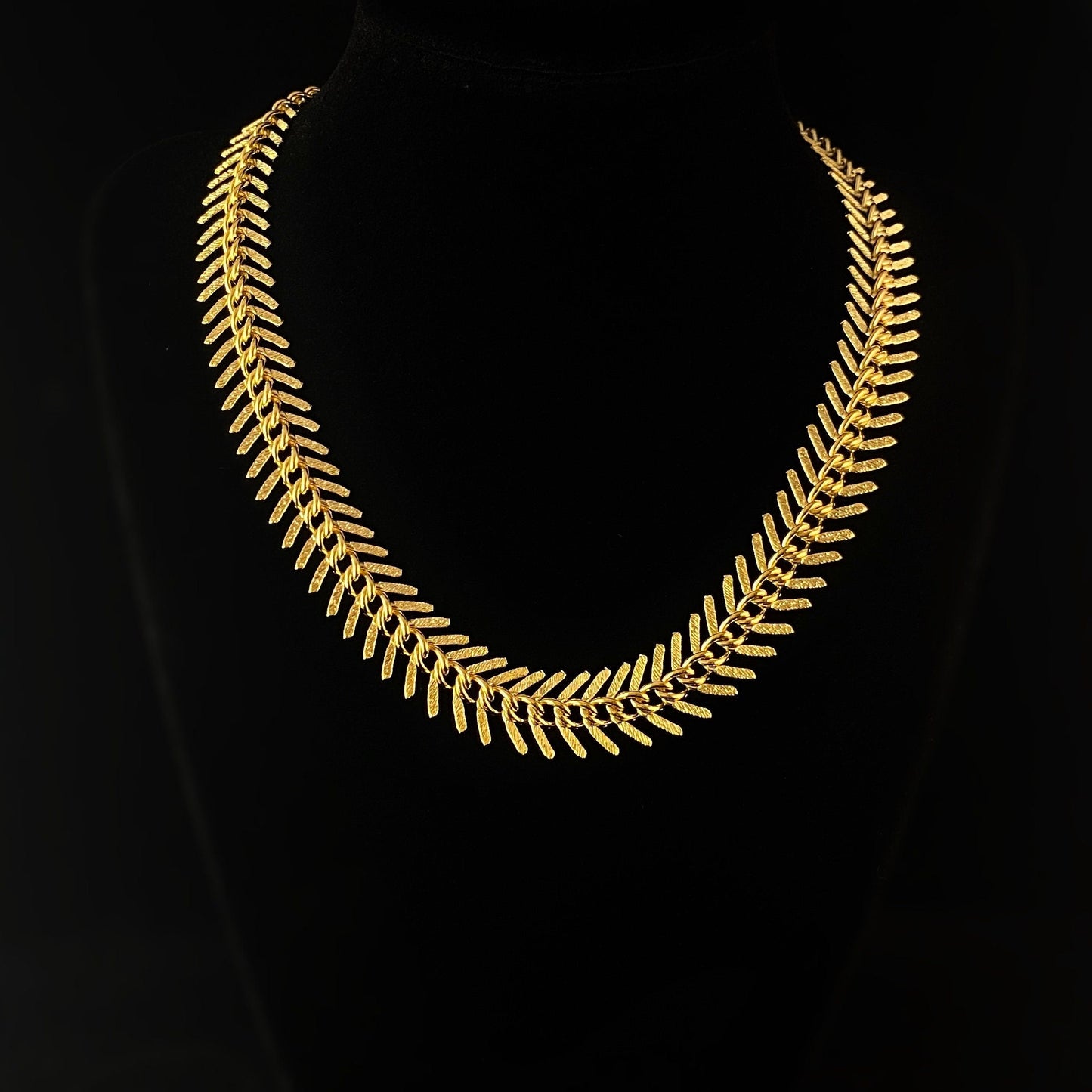 Gold Fishbone Chain Art Deco Style Necklace - David Aubrey Jewelry