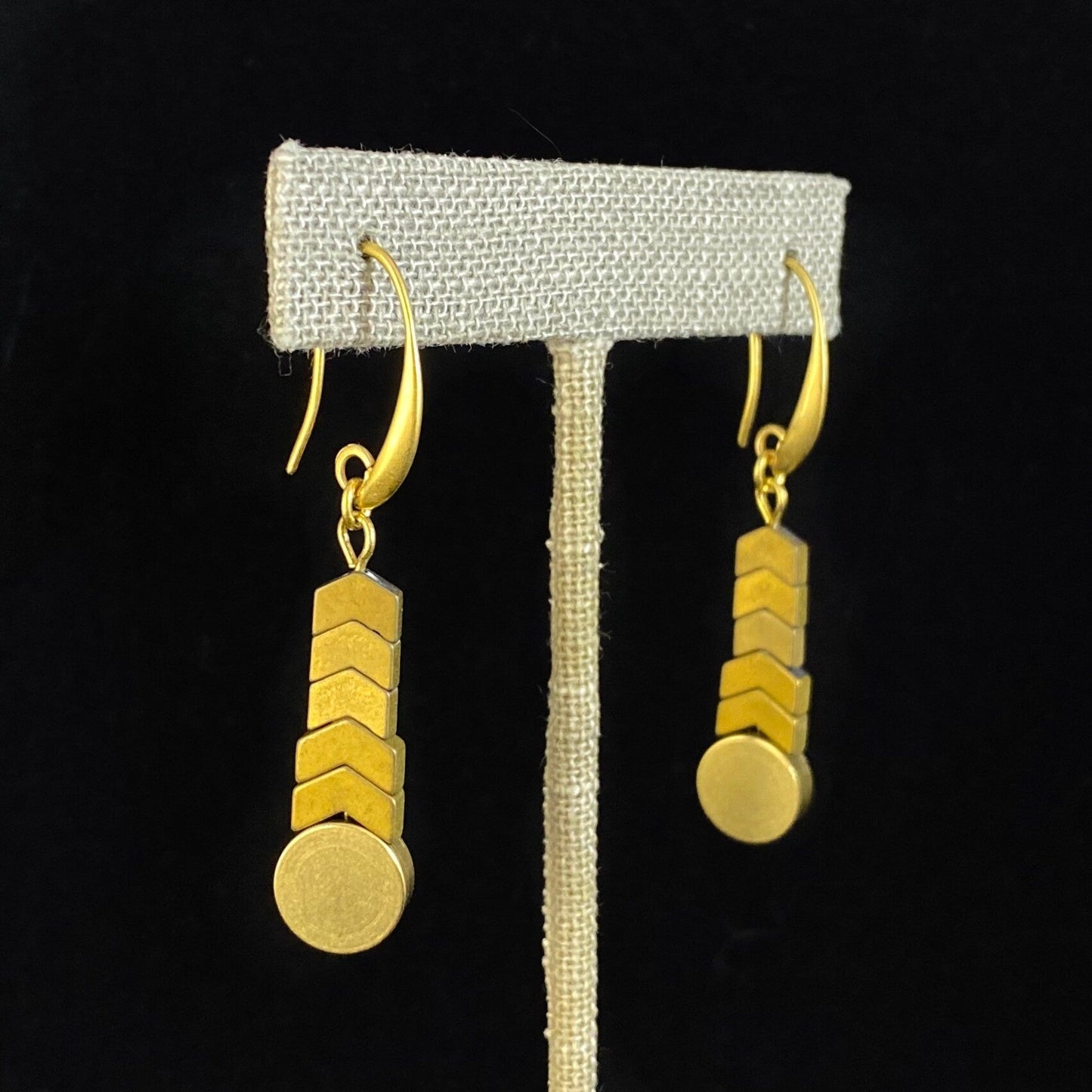 Gold Geometric Art Deco Drop Earrings - 18kt Gold Over Brass with Hematite, David Aubrey Jewelry