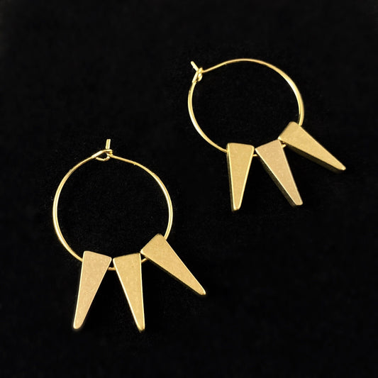 Gold Geometric Art Deco Hoop Earrings - 18kt Gold Over Brass with Triangle Spike Beads, David Aubrey Jewelry