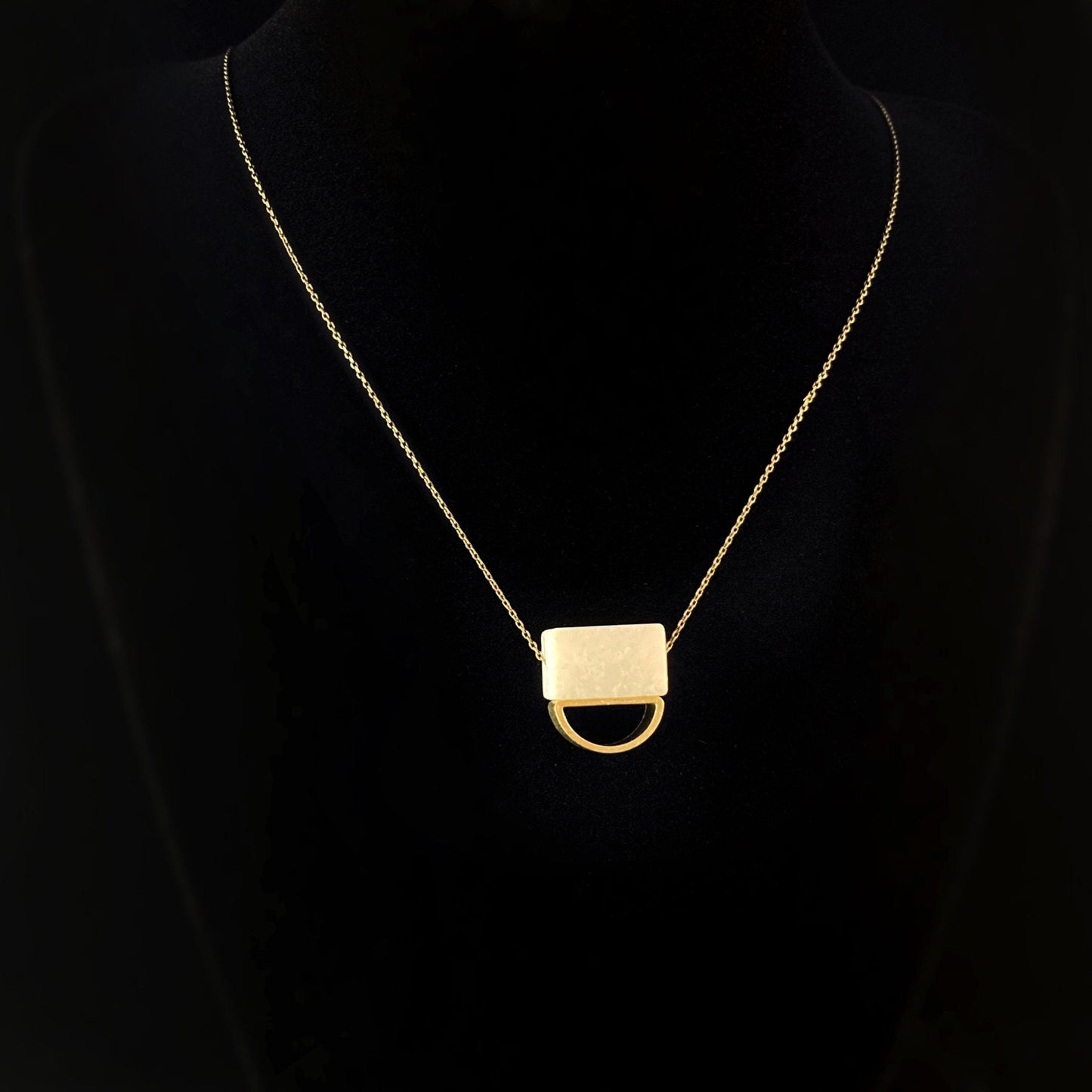 Gold Geometric Art Deco Pendant Necklace - 18kt Gold Over Brass Necklace with Square Agate Bead, David Aubrey Jewelry