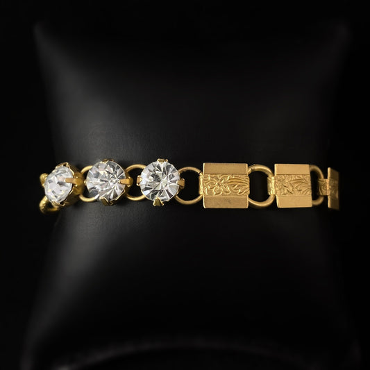 Gold Link and Chain Clear Swarovski Crystal Bracelet - VBC