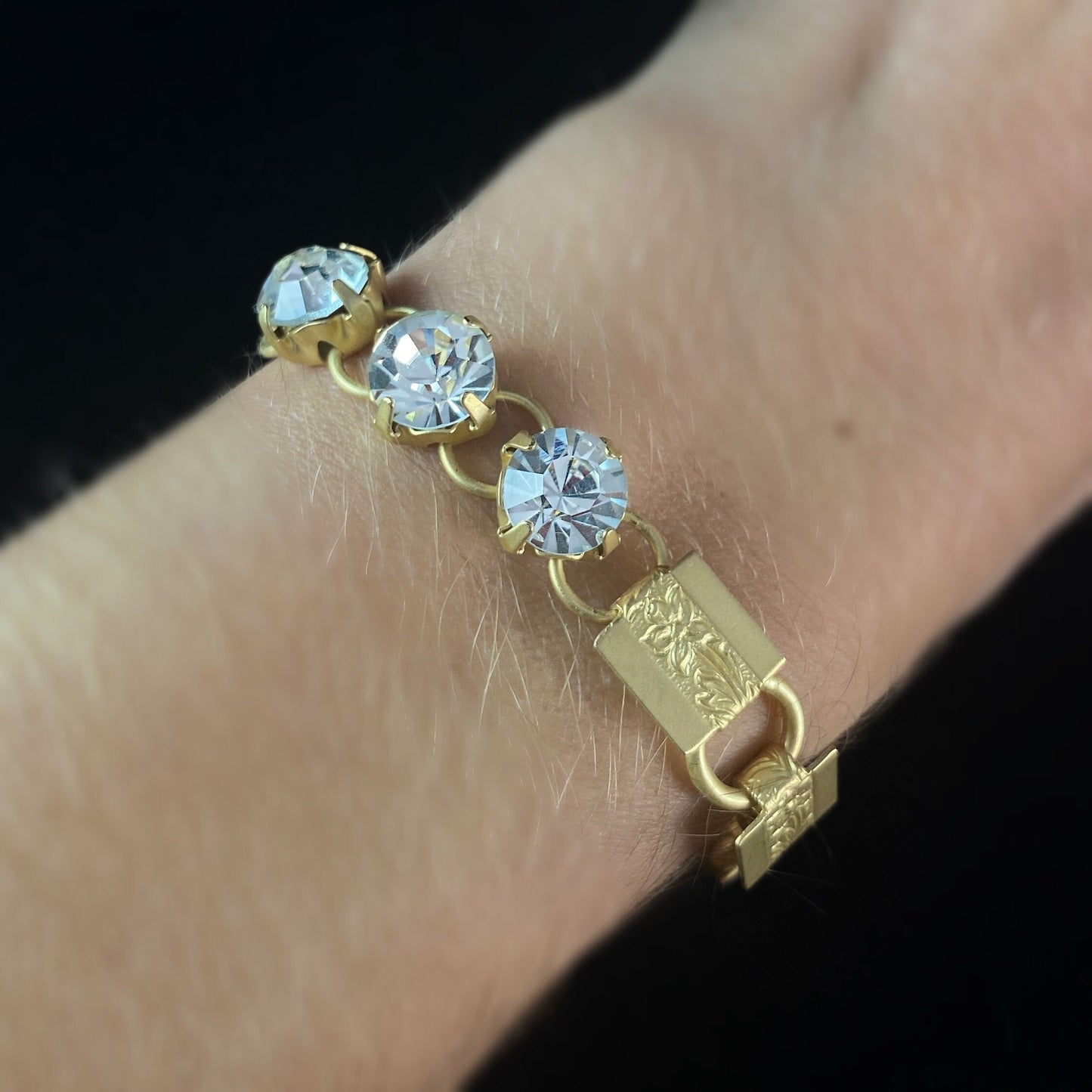 Gold Link and Chain Clear Swarovski Crystal Bracelet - VBC