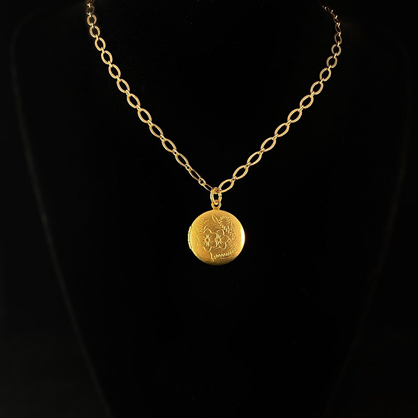Gold Round Locket Necklace - La Vie Parisienne by Catherine Popesco