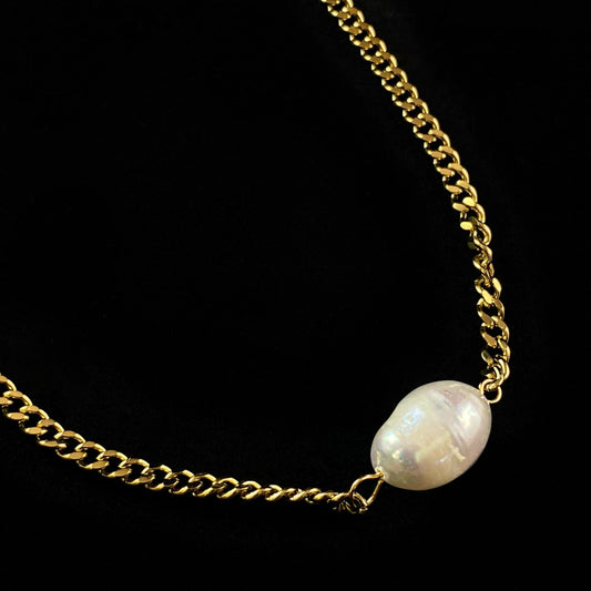 Gold Single Pearl Chain Toggle Necklace - 3Souls