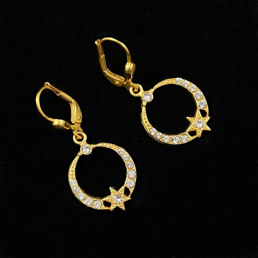 Gold Star Swarovski Crystal Drop Earrings with Crystal Detailing- La Vie Parisienne by Catherine Popesco