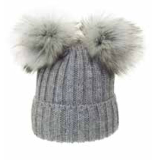 Gray Winter Beanie With Two Pompoms - Made From Italian