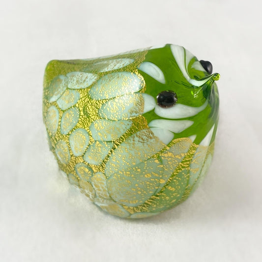Green and Gold Venetian Glass Chubby Bird - Handmade in Italy, Colorful Murano Glass