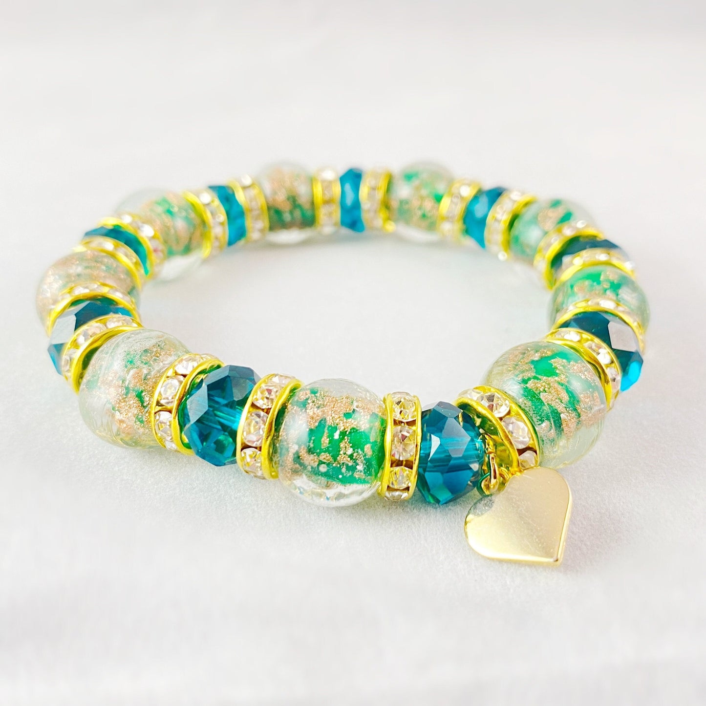 Green Beaded Venetian Glass Bracelet - Handmade in Italy, Colorful Murano Glass