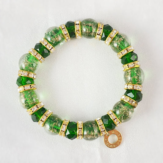 Forest Green Beaded Venetian Glass Bracelet - Handmade in Italy, Colorful Murano Glass