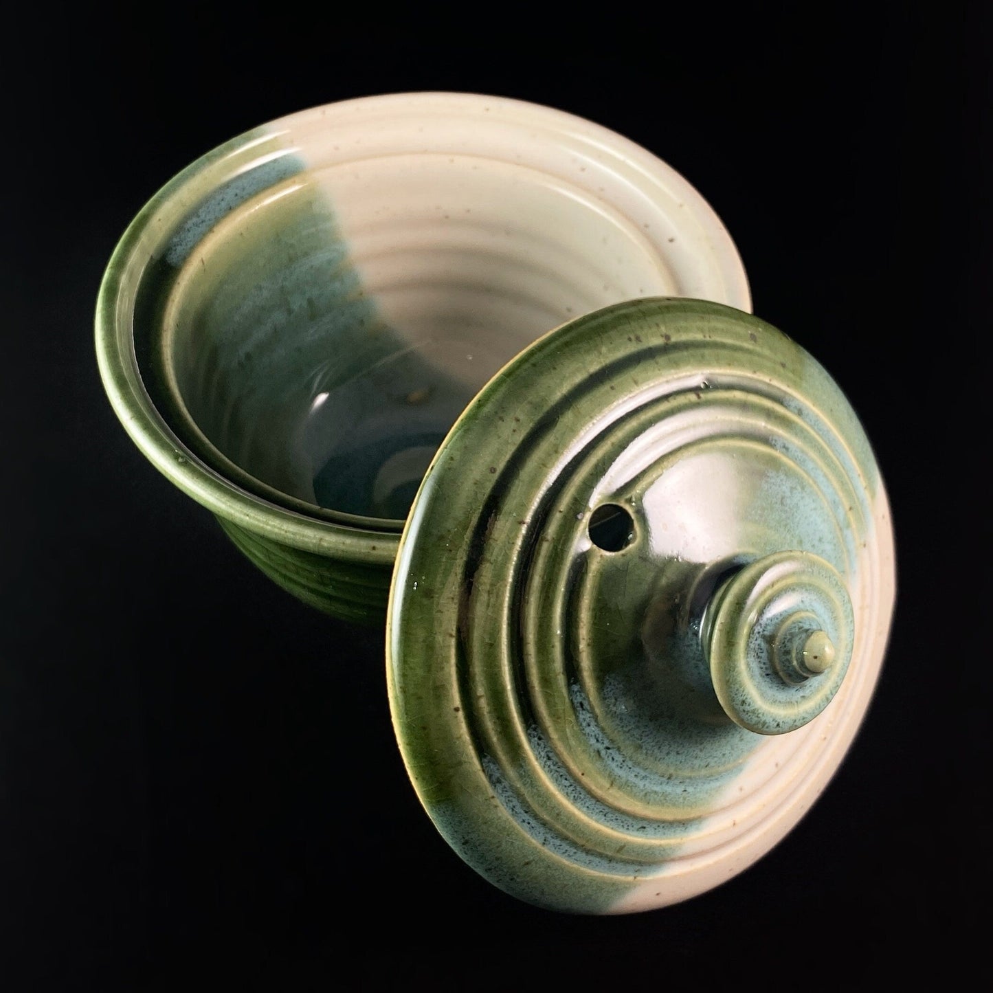 Green/Blue/White Ceramic Egg Cooker - Handmade Handcrafted Pottery Made in America