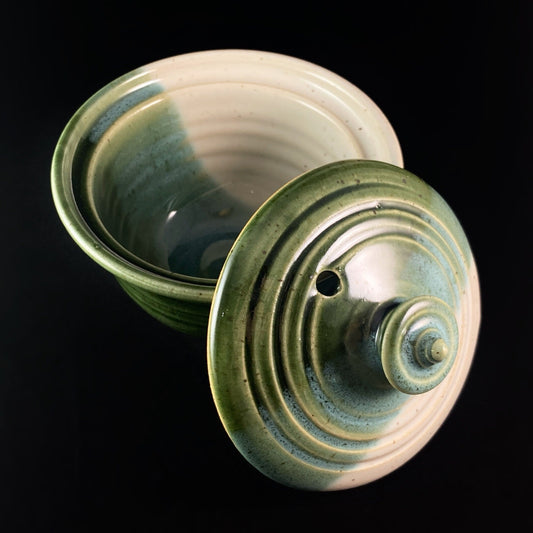 Green/Blue/White Ceramic Egg Cooker - Handmade Handcrafted Pottery Made in America