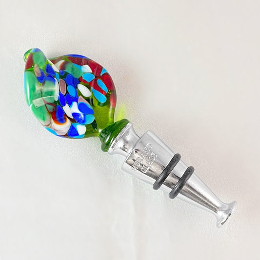 Green Feather Top Venetian Glass Bottle Stopper - Handmade in Italy, Colorful Murano Glass