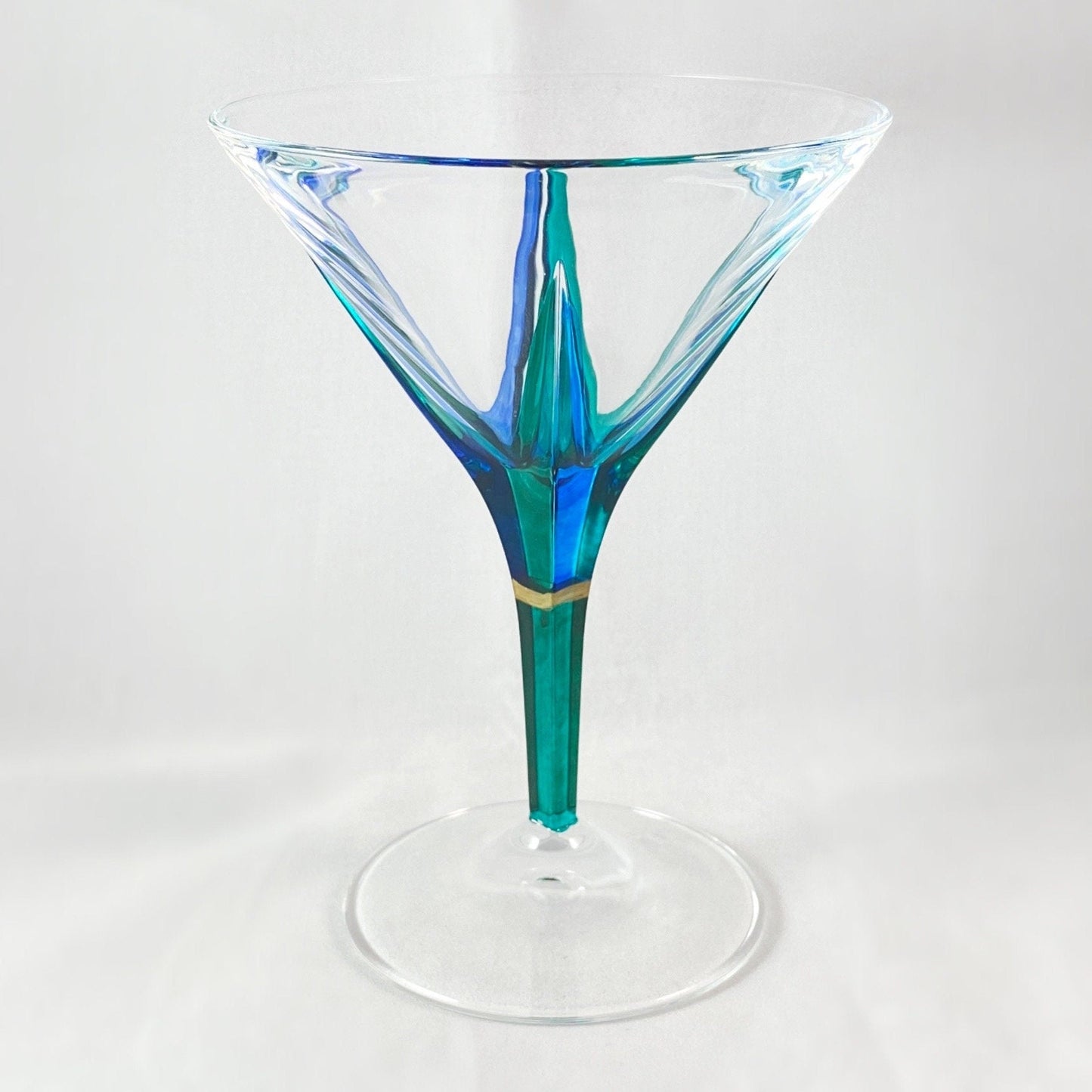 Green Stem Fusion SD Venetian Glass Martini Glass - Handmade in Italy, Colorful Murano Glass