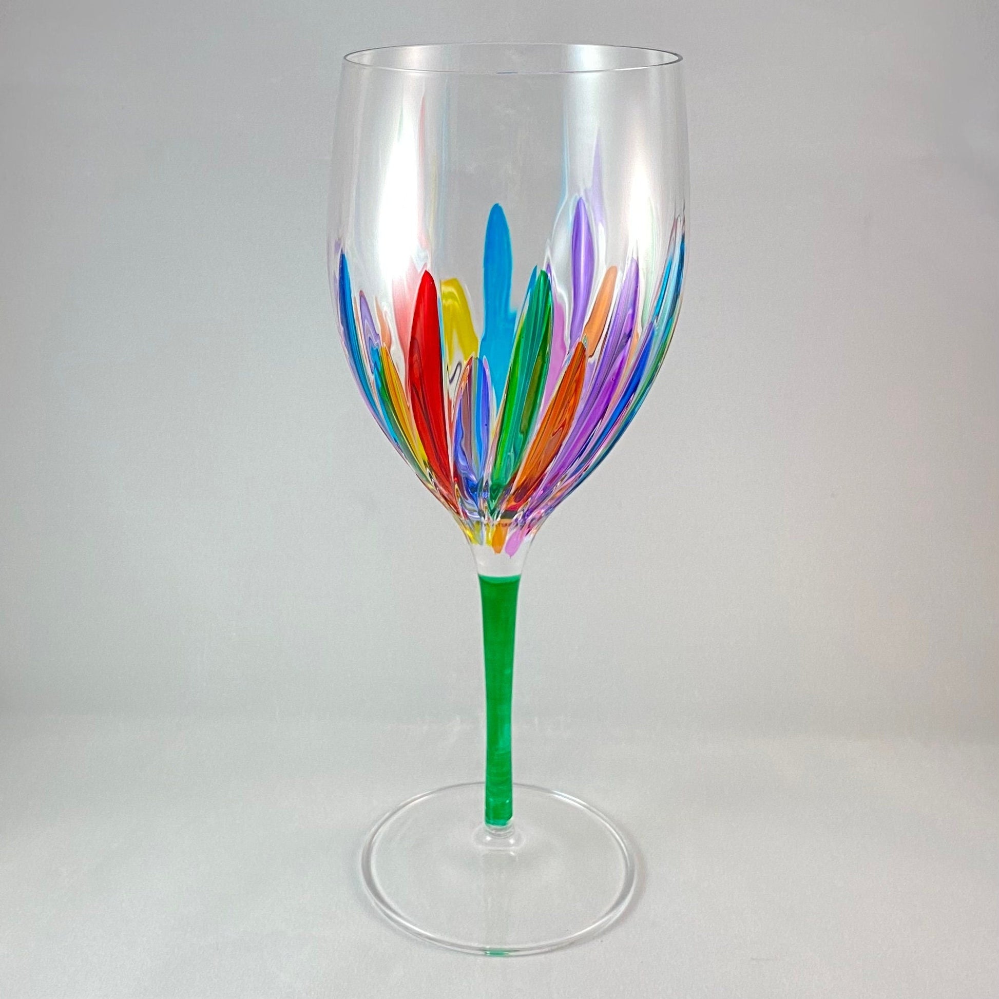 Green Stem Incanto Venetian Glass Wine Glass - Handmade in Italy, Colorful Murano Glass