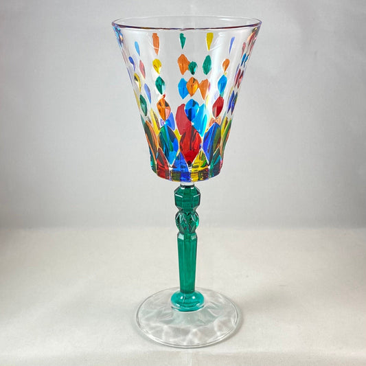 Green Stem Marilyn Venetian Glass Wine Glass - Handmade in Italy, Colorful Murano Glass