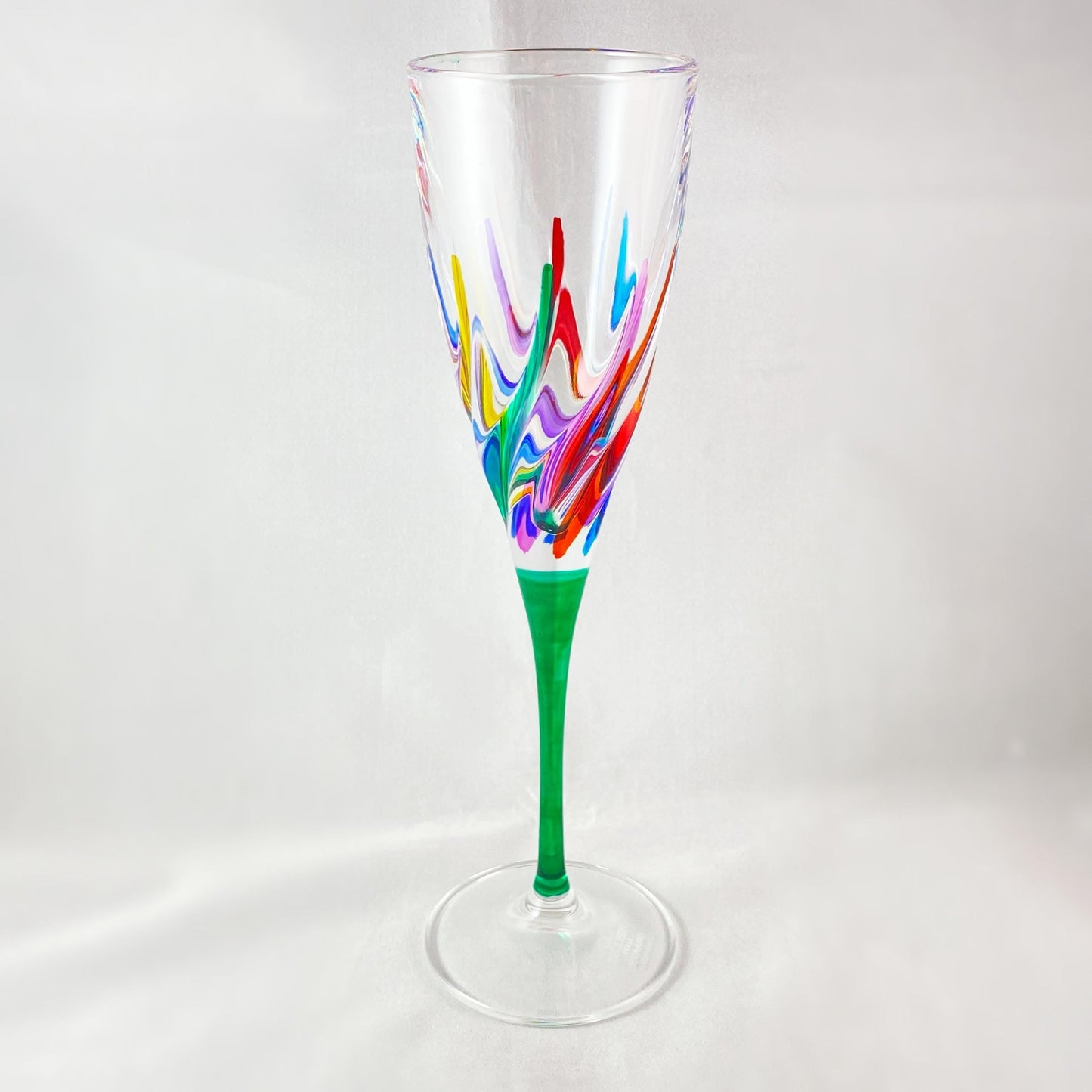 Green Stem Trix Venetian Glass Champagne Flute - Handmade in Italy, Colorful Murano Glass