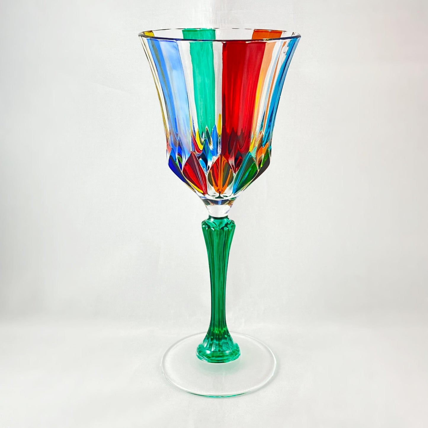 Green Stem Venetian Glass Adagio Wine Glass - Handmade in Italy, Colorful Murano Glass