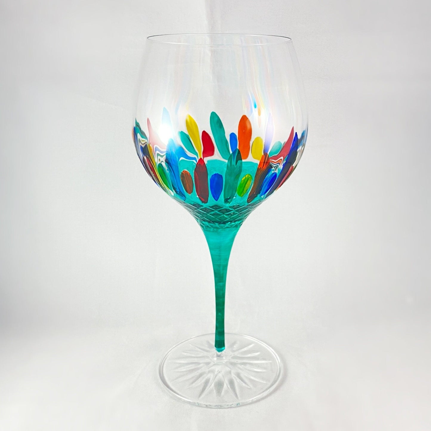 Green Stem Venetian Glass Diamante Gin Glass - Handmade in Italy, Colorful Murano Glass