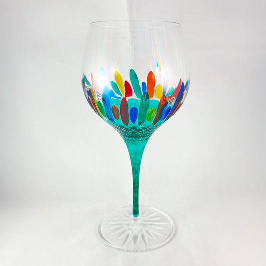 Green Stem Venetian Glass Diamante Gin Glass - Handmade in Italy, Colorful Murano Glass