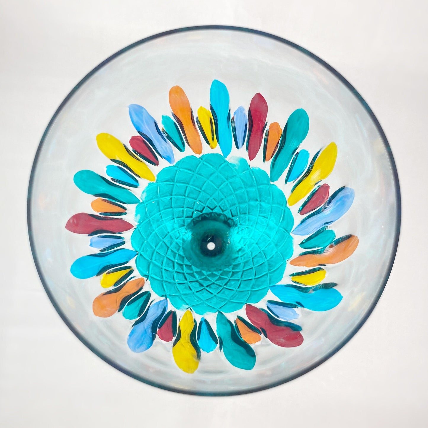 Green Stem Venetian Glass Diamante Wine Glass - Handmade in Italy, Colorful Murano Glass