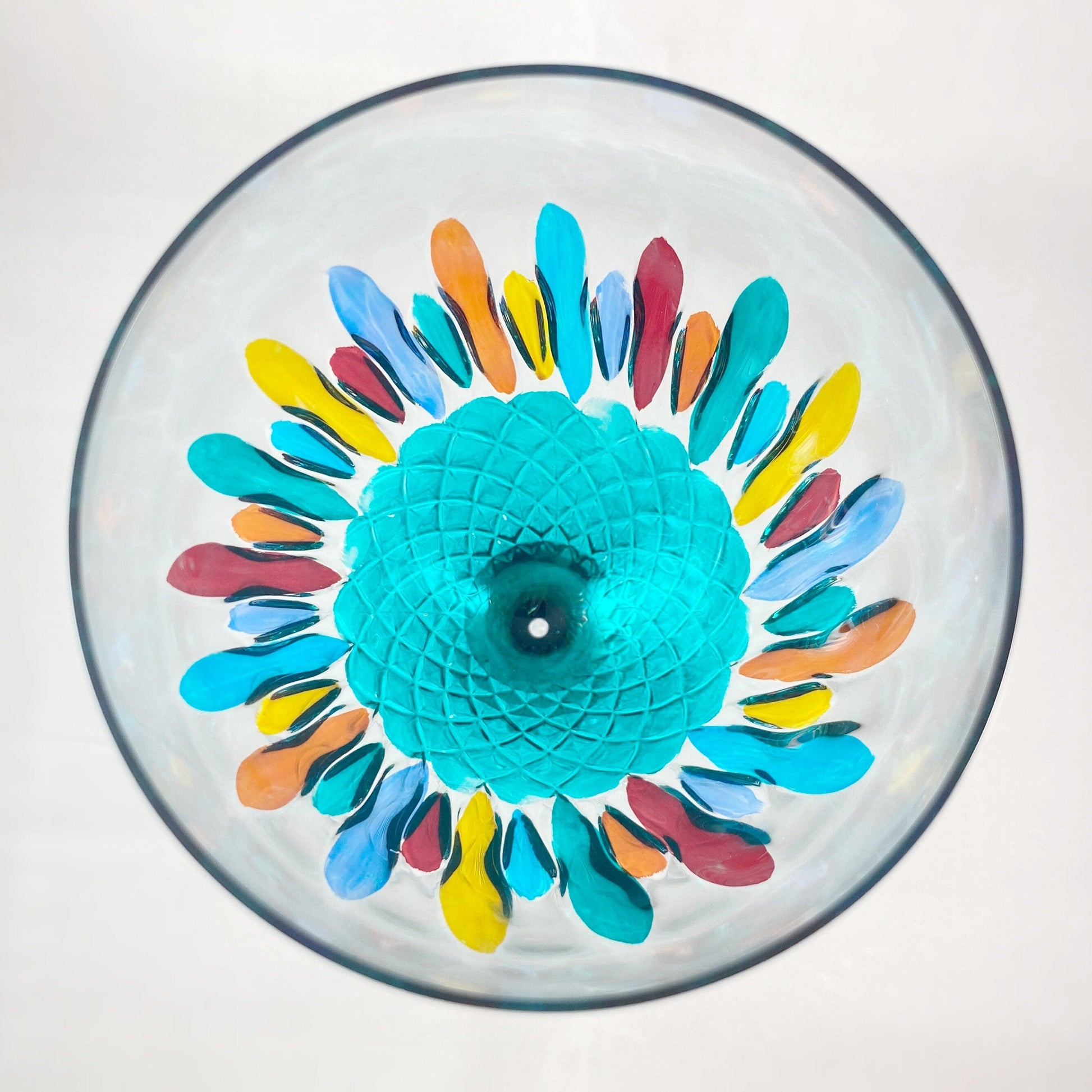 Green Stem Venetian Glass Diamante Wine Glass - Handmade in Italy, Colorful Murano Glass