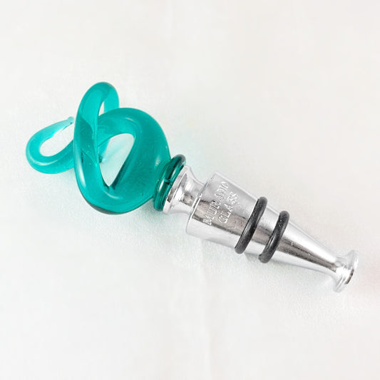 Green Top Venetian Glass Bottle Stopper - Handmade in Italy, Colorful Murano Glass