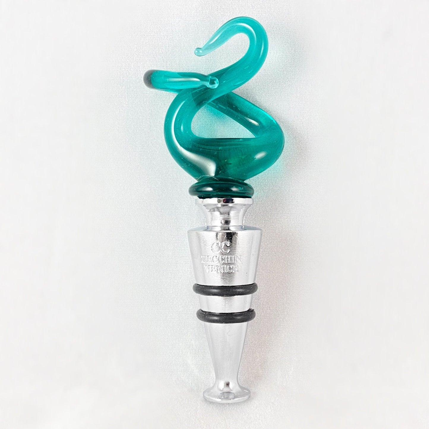 Green Top Venetian Glass Bottle Stopper - Handmade in Italy, Colorful Murano Glass
