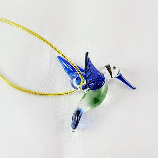 Hand Blown Glass Hummingbird Ornament - Blue/Green
