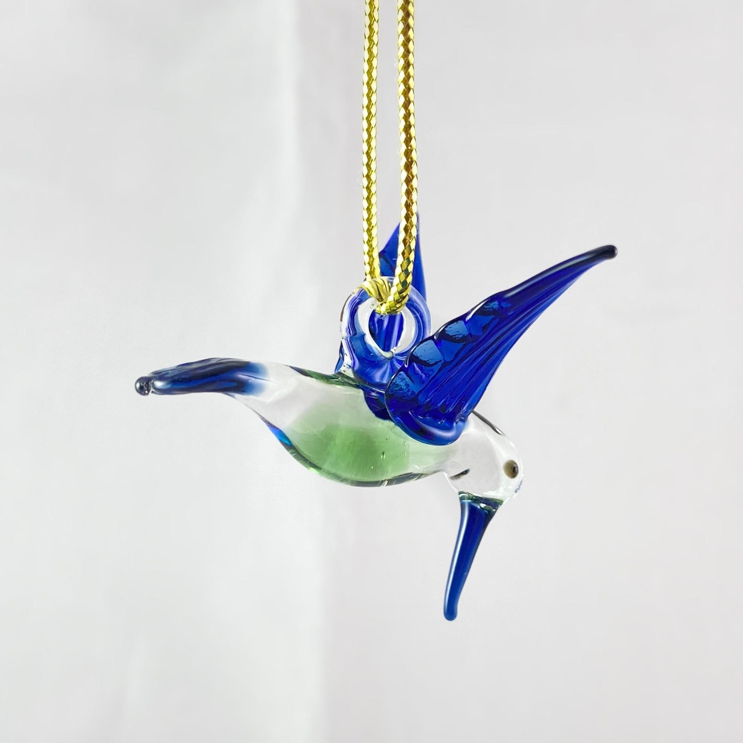 Hand Blown Glass Hummingbird Ornament - Blue/Green