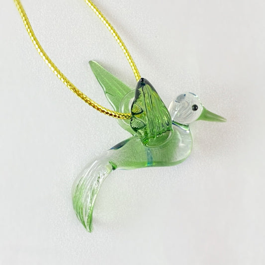 Hand Blown Glass Hummingbird Ornament - Green