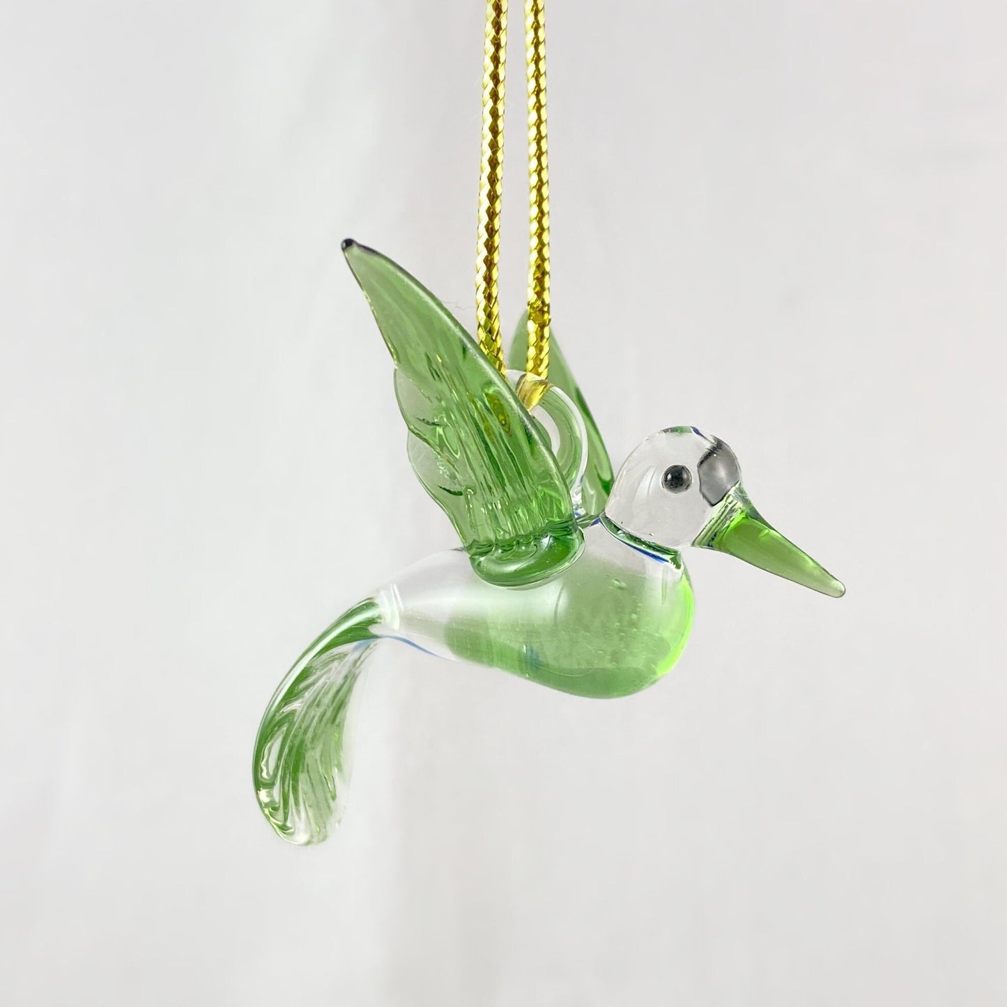 Hand Blown Glass Hummingbird Ornament - Green