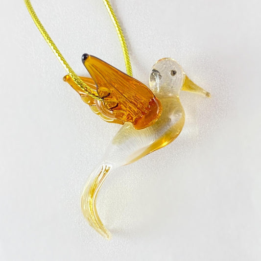 Hand Blown Glass Hummingbird Ornament - Honey