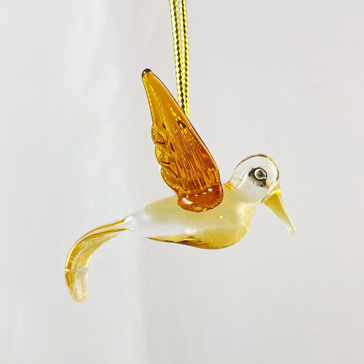 Hand Blown Glass Hummingbird Ornament - Honey