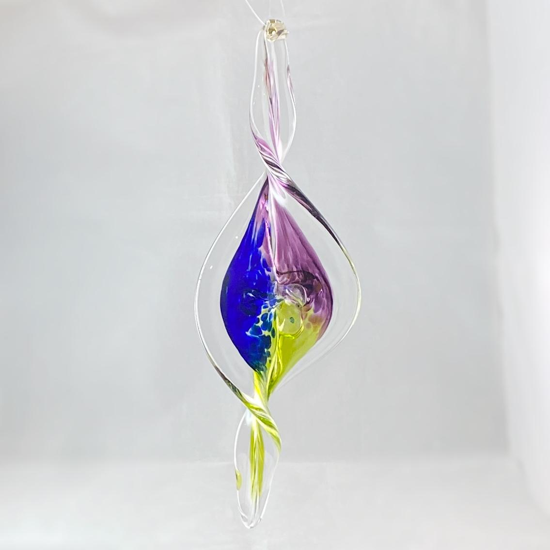 Hand Blown Glass Spiral Ornament - Aurora