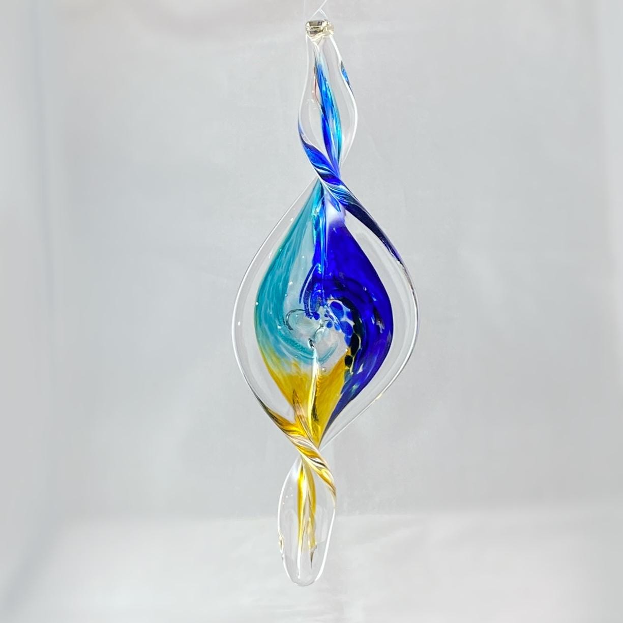 Hand Blown Glass Spiral Ornament - Ocean Tide