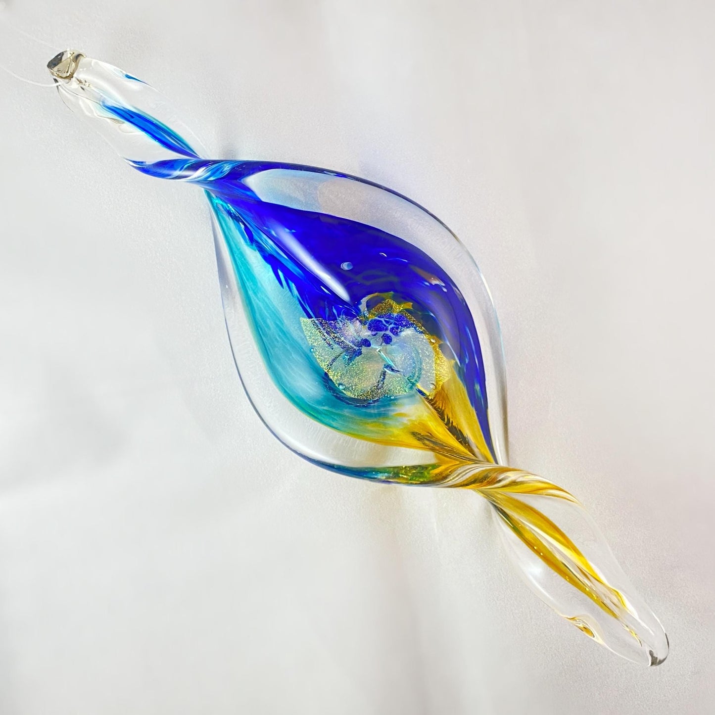 Hand Blown Glass Spiral Ornament - Ocean Tide