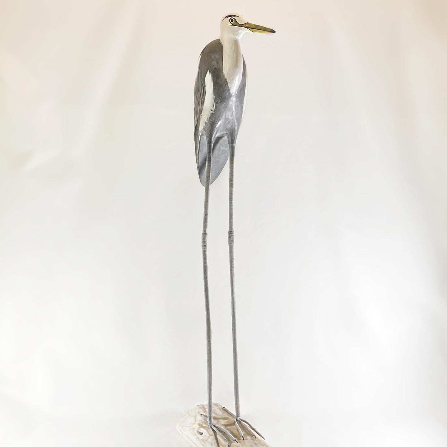 Hand Carved, Hand-painted Tall Wooden Heron