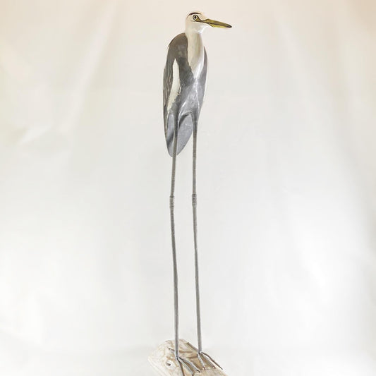 Hand Carved, Hand-painted Tall Wooden Heron