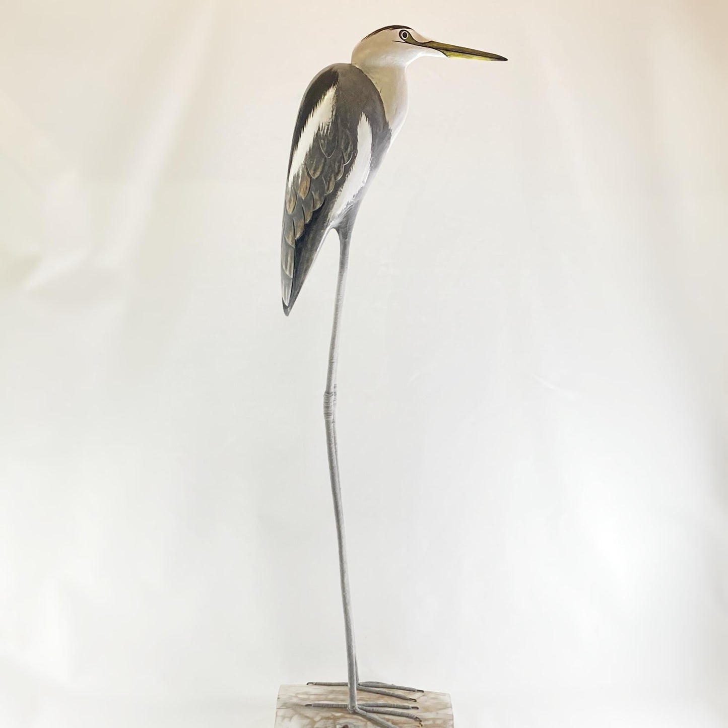 Hand Carved, Hand-painted Tall Wooden Heron