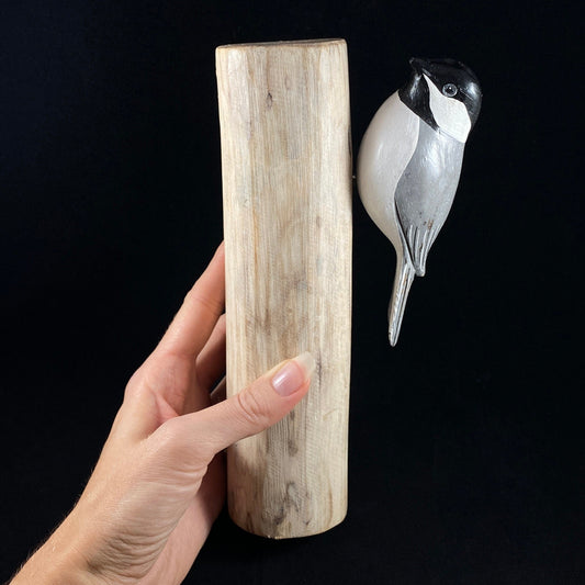 Hand-painted Wooden Chickadee, Handmade Carved Wood Bird